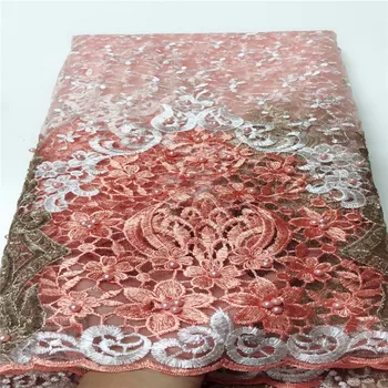 

2020 African Lace Fabric pink/whi Embroidered French Beads Lace Fabric High Quality Stones Nigerian TulleFor Wedding Party Dress