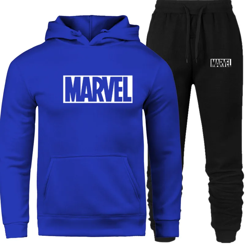 SET-06-bai-MARVEL Брендовый спортивный костюм с принтом MARVEL Модные мужские спортивные толстовки комплекты из двух предметов флисовая плотная Толстовка+ штаны спортивный костюм для мужчин - Цвет: SET-06-bai-MARVEL