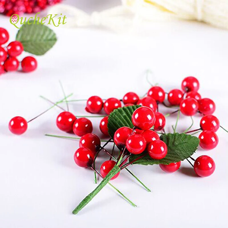 

100pcs/lot Artificial Flower Fruit Stamens Cherry Christmas Plastic Pearl Berries for Wedding DIY Gift Box Decorated Wreaths