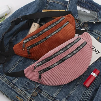

Women Corduroy Waist Bag Ladies new Designer Canvas Fanny Pack Fashion travel Money Phone Chest Banana Bag Female Bum Belt Bags