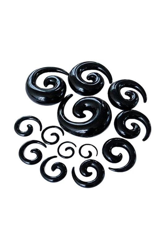 

New 1 pair Acrylic Spiral Taper Flesh Tunnel Ear Stretcher Expander Snail Design Ear Studs--Black,10mm