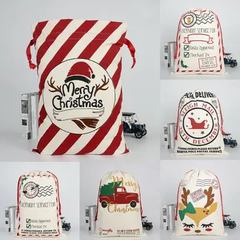 

Newest Christmas Gift Storage Bag Canvas Drawstring Candy Toy Pouches Xmas Decoration Beam Mouth Bags Canvas Bags