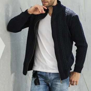 

Cardigan Zipper Casual Men Sweater Turtleneck Autumn Winter Coat Casual Thick Fleece Warm Man Outwear Black Sweaters Plus Size