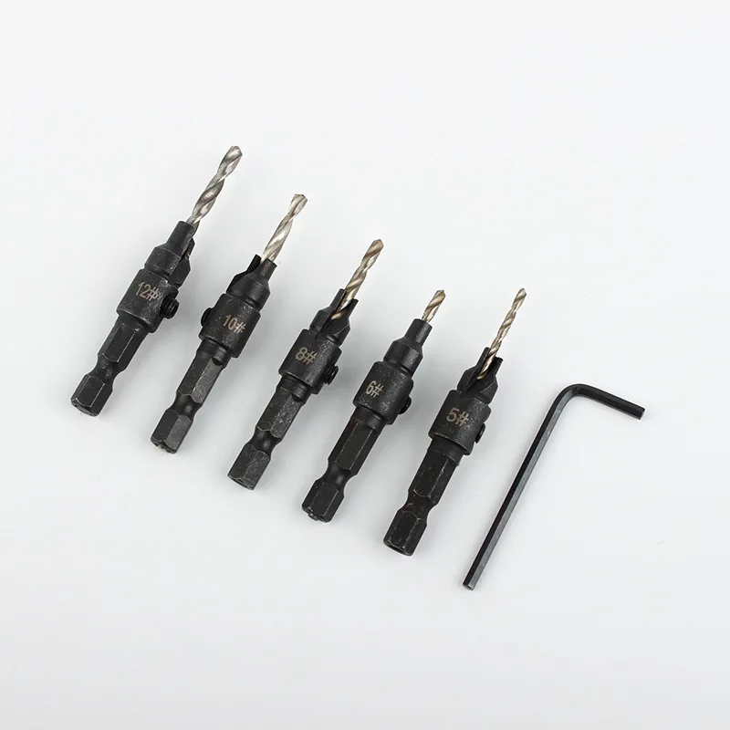 

5pcs 1Set Countersink Drill Woodworking Drill Bit Set Drilling Pilot Holes For Screw Sizes #5 #6 #8 #10 #12