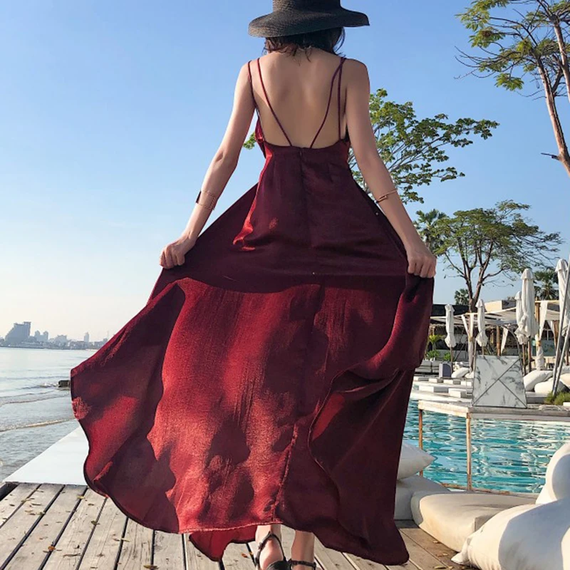 Платье женское длинное атласное с открытой спиной и тропическим принтом|Платья| |