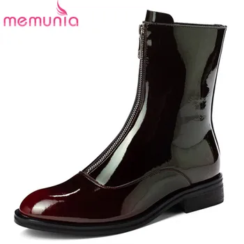 

MEMUNIA 2020 new arrival patent leather ankle boots women zipper round toe autumn winter boots fashion flat shoes ladies