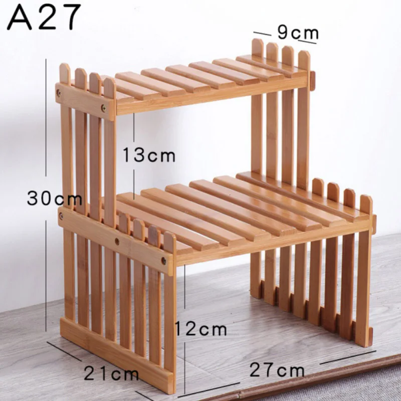 1/2 ярусов, Настольный держатель для цветочных горшков, маленькая настольная подставка для цветов, домашняя, для балкона, напольная подставка, подставка для растений, подставка для цветов, Бамбуковая - Цвет: 2 Tiers 27cm