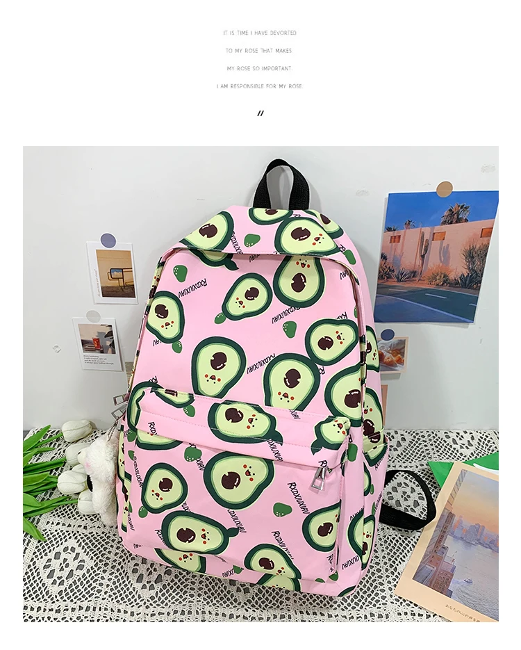 2022 Summer New Avocado Backpack Fashionable Cute Little Fresh Women's Nylon Backpack College Style Teen Girl Student Schoolbag