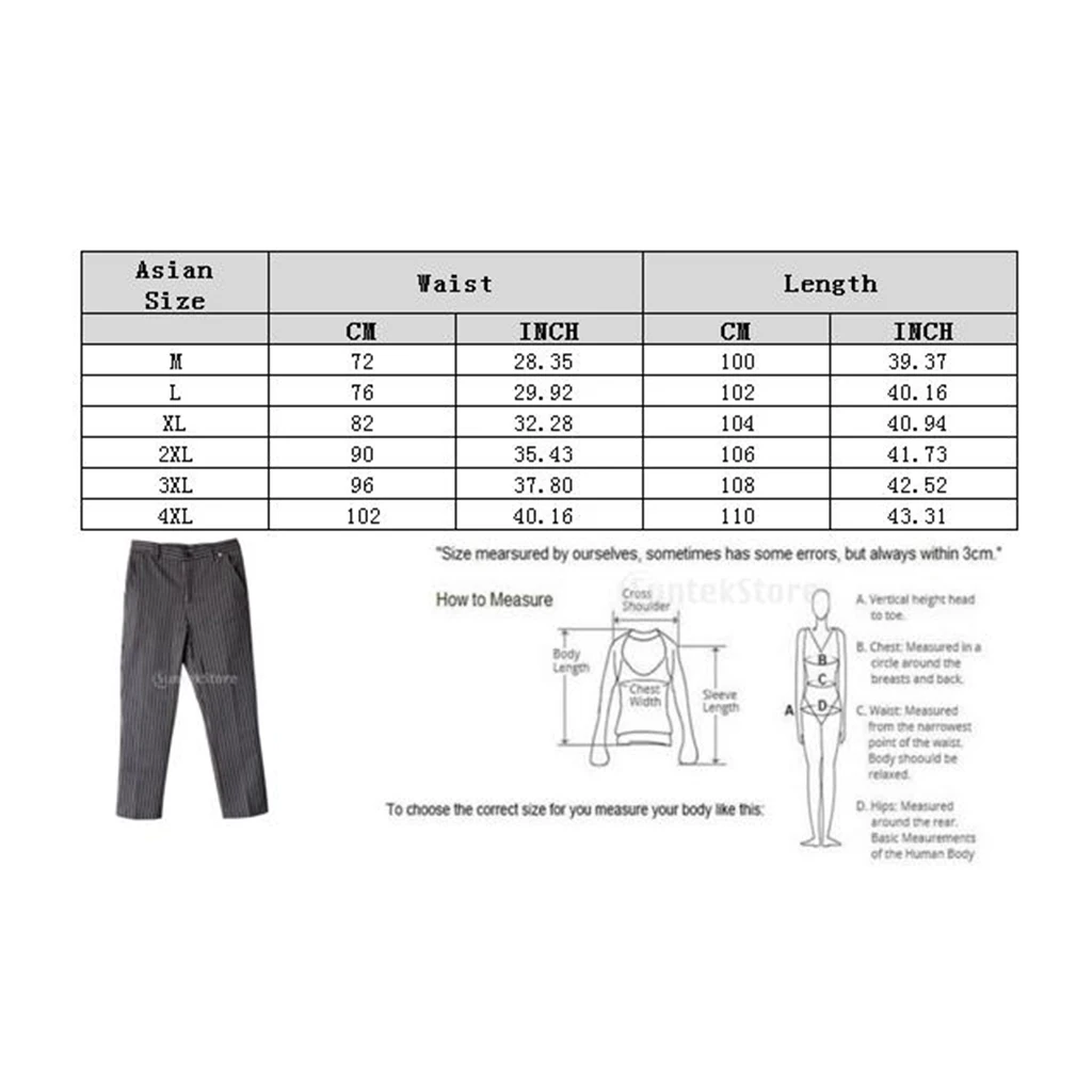 Mens Womens Chef Uniforms Baggy Pants Trousers 2 Pockets Restaurant Kitchen Uniform Cook Trousers Elastic Waist M-4XLStripe