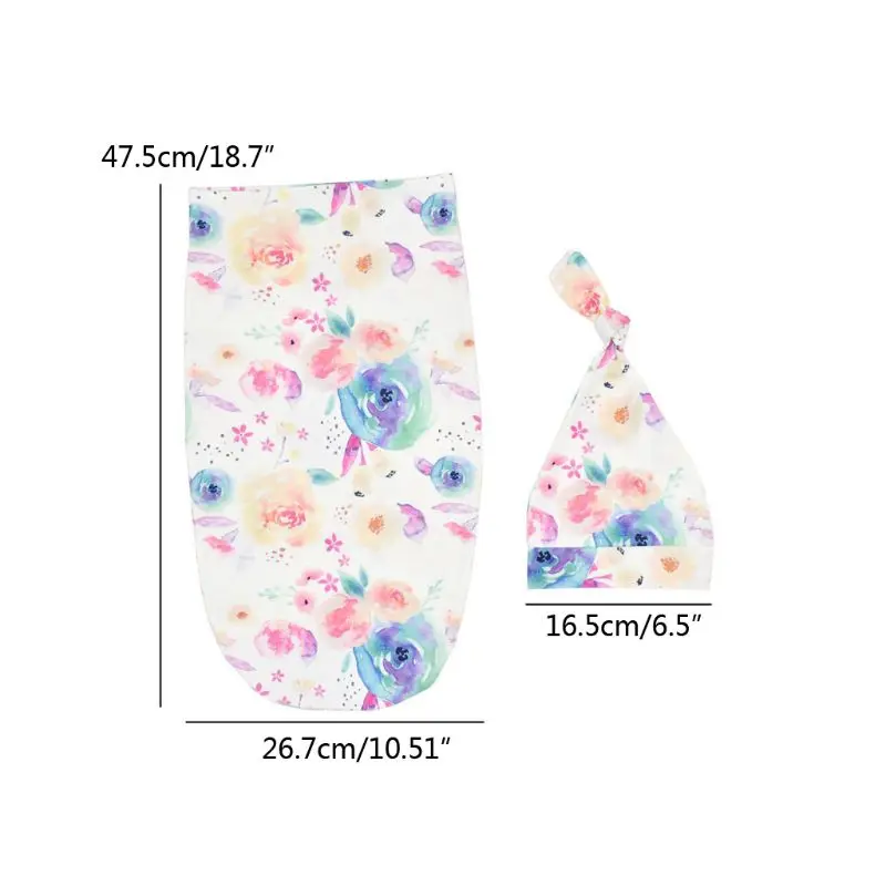 Newborn Photography Prop Baby Blankets Printed Newborn Infant Baby Boys Girls Sleeping Swaddle Muslin Wrap+Hat 2PCS