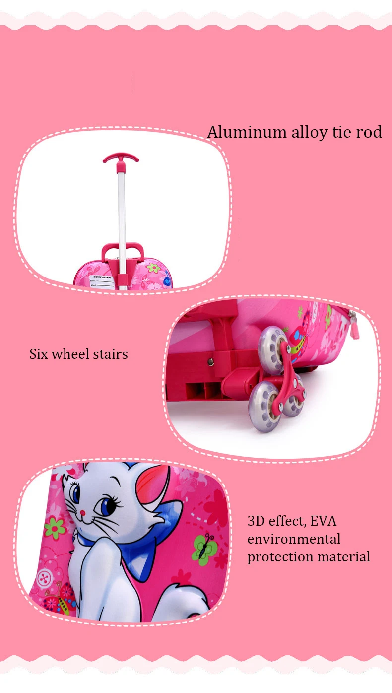 3D stereo anime trolley case Cute kids EVA Travel 3PCS/set suitcase boy girl creative cartoon pencil box children Christmas gift