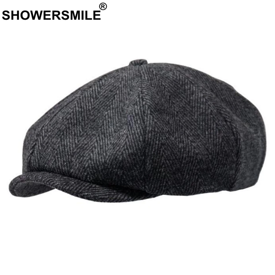 Бренд SHOWERSMILE, Шерстяная кепка Newsboy s, мужская серая кепка в елочку, плоская кепка s, женская кепка кофейного цвета в британском стиле Гэтсби, осенне-зимние шерстяные шляпы - Цвет: Grey Hat