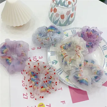 

Hipster Rainbow Fabric Double Layer Gauze Intestine Hair Band Versatile Can Hipster Meatball Headdress Cute Hair Band