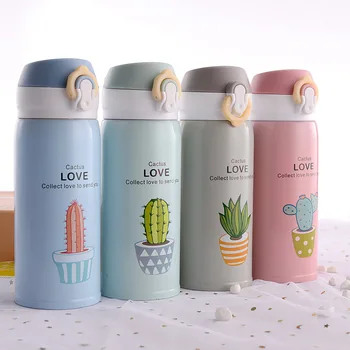 

350ml Cute Cactus Straw Stainless Steel Vacuum Flasks Cans Thermos Mug Thermal Water Bottle Tumbler Thermocup WF107