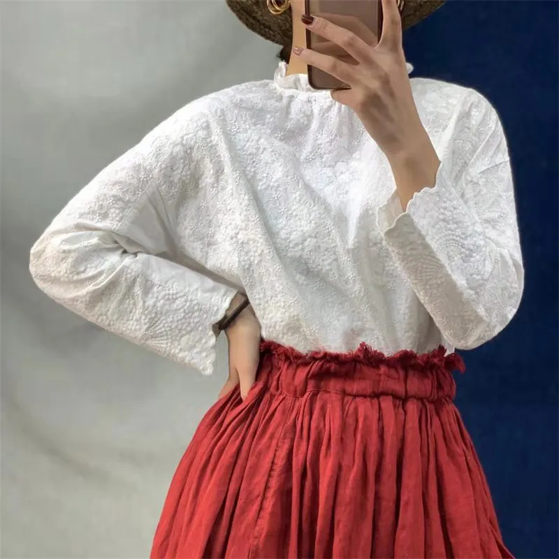 Johnature 2020 New Vintage Linen Embroidery Womens