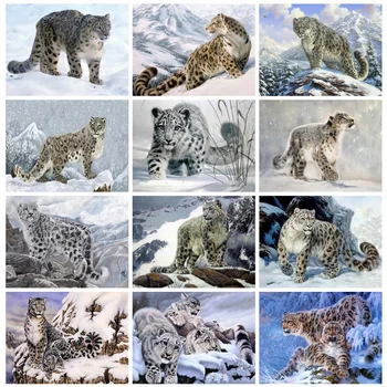 

Huacan Diamond Painting Set Animal Mosaic Leopard Home Decoration Embroidery Natural Snow Handmade Gift