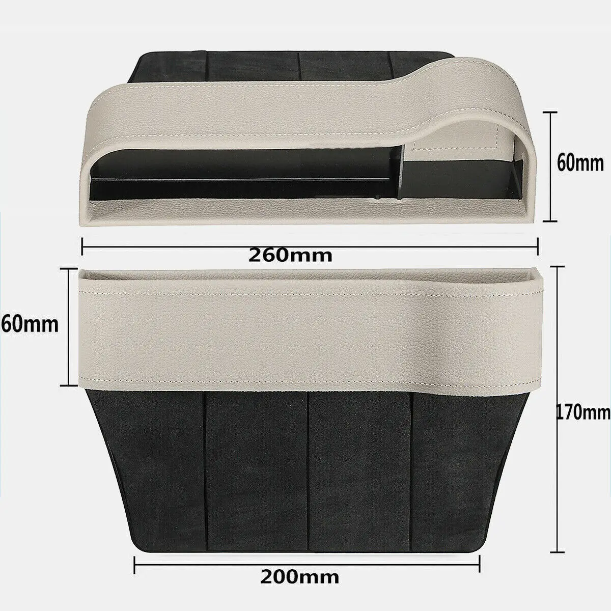 1pc Beige Storage Box Holder Leather Side Car Auto Seat Pocket Catcher Filler