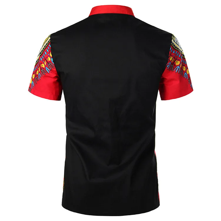 Shirt 2019 Summer Tribal Chiefs Printed Shirt Totem Printed Shirt Color Panel Stand-Collar Short Sleeved Shirt SC06