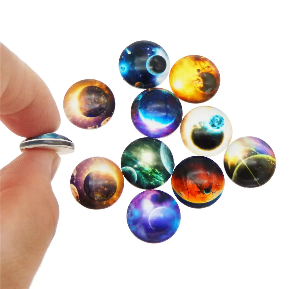 

10-50pcs Cool Universe Planet Design Glass Cameo Flatback Dome Cabochon Mix Star Sky For Craft DIY Jewelry Findings 8-30MM