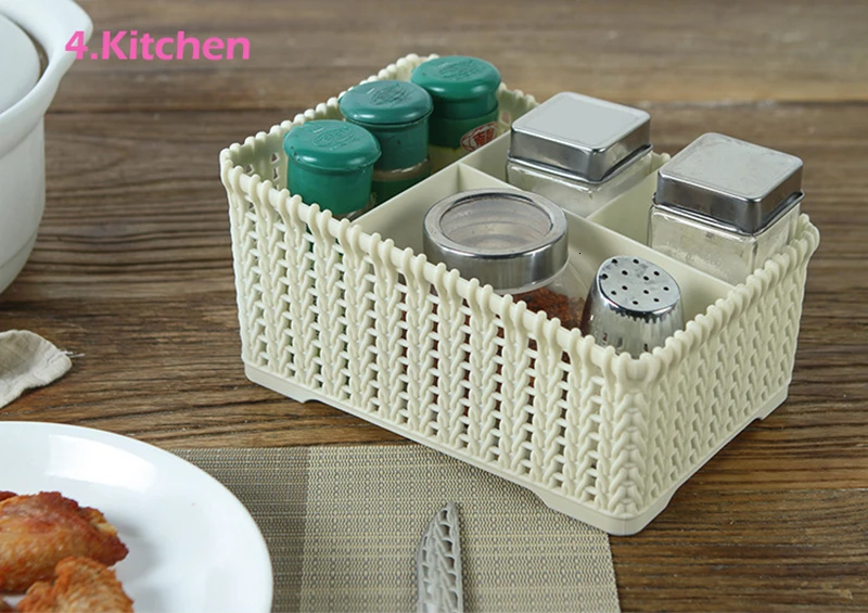 Rattan Cosmetic Storage Box Plastic Makeup Organizer Home Office Desk Storage Brush Holder Case Sundries Basket Object Container