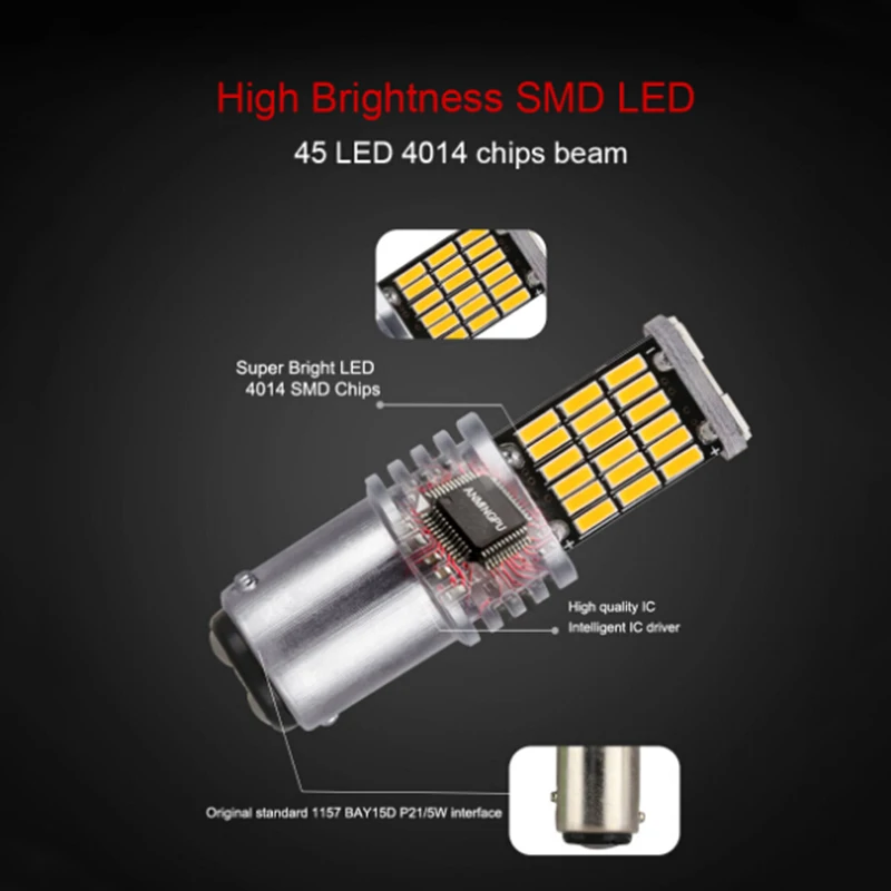 1 шт. 1157 светодиодный Canbus P21W/5 Вт Bay15d 45 светодиодный smd 4014 стоп-сигнал резервный задний фонарь