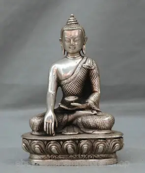 

Old Tibet Silver Seat Shakyamuni Skyamuni Amitabha Buddha Bowl Figurine Statue