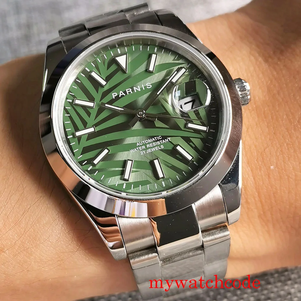 

Date Day Parnis Green Olive Watches Miyota 8215 Calendar Sapphire Glass Automatic Mechanical Men Wristwatch Nordic style