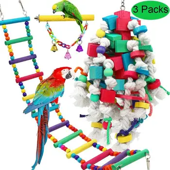 

3Pcs Bird Parrot Toys, Hanging Swing Chewing Perches with Bells Parrot Finch