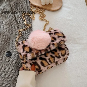 

2020 Fashion Leopard Print Crossbody Bags for Women Autumn Winter Plush Soft Shoulder Messenger Bag Fluffy Handbags and Purses