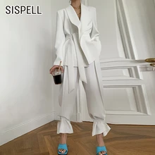 

SISPELL Women's Set Lapel Collar Long Sleeve Loose Belt Blazer Coat High Waist Pants Legs Adjustable Pants For Female Casual Set