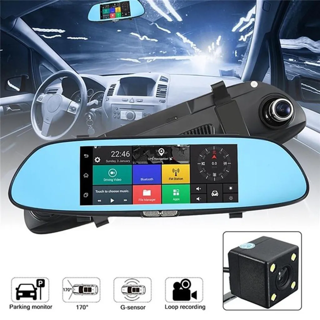 K702t4.3 ''1080 p 4,3 дюймов Hd двойной объектив Автомобильный видеорегистратор Dash Передняя камера-зеркало заднего вида видеорегистратор 31X8,2X3 см 170 градусов ширина# P45