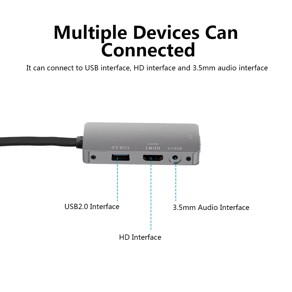 Конвертер USB 3,1 3,0 type-C для HD VGA USB 2,0 с аудиоразъемом для ПК, ноутбука, телевизора, проектора, серый VGA+ аудио+ HD видео конвертер
