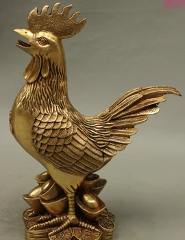 

ymy---624+++10"FengShui Chinese Brass Animals Wealth Year Zodiac YuanBao Rooster Cock Statue