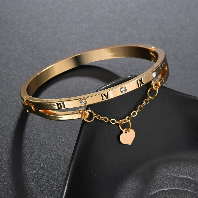 Bangle Bracelet Chain Bracelet LETAPI Rose Gold/Gold/Silver Color Bracelets & Bangles Heart Roman numerals Charm Bracelet for Woman