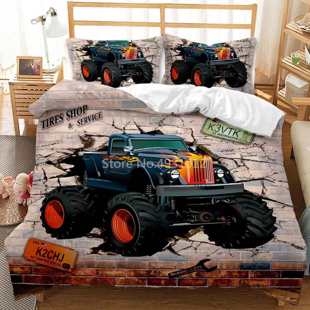 Juego de fundas de almohada 3D camioneta todoterreno, textiles el hogar, cama fresca de lino con dibujos animados para niños|Juegos de ropa de cama| - AliExpress