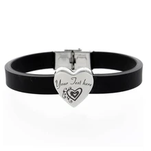 Мужской женский браслет из нержавеющей стали, браслет с сердечком, индивидуальный черный силиконовый резиновый ID браслет, персонализированное имя, гравировка