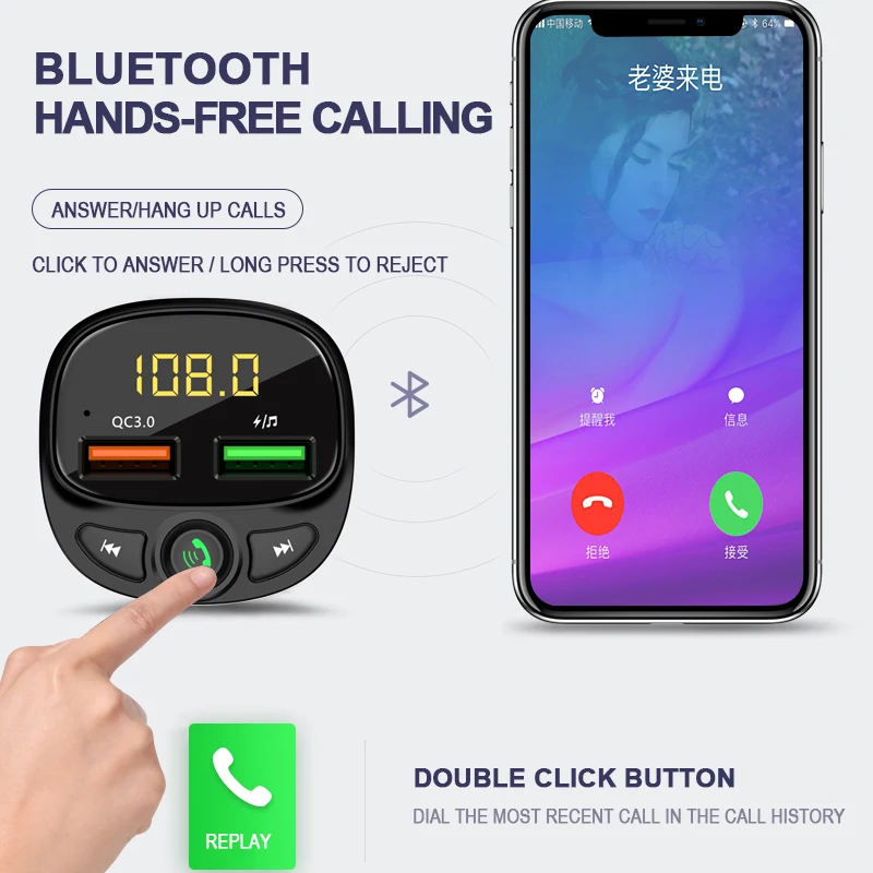 WIPERSIGNS, автомобильный комплект, Bluetooth 5,0, fm-передатчик, беспроводной, Hands Free, lcd, mp3-плеер, двойной USB, Автомобильное быстрое зарядное устройство, fm-модулятор