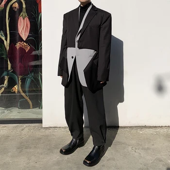 

Men Invisible Zipper Split Casual Suit Jacket Male Japan Korea Streetwear Vintage Blazer Coat Outerwear