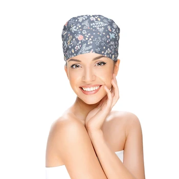 

1pc Unisex Working Scrub Cap Flower Printed Adjustable Tie Cap Surgery Hat Working Cap Cotton Work Cap Work Hat Women Men