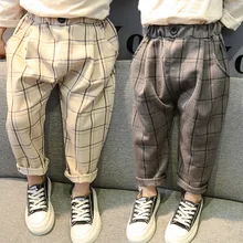 Штаны для девочек г. Весна-осень, стиль, корейский стиль, Детские повседневные штаны в клетку Детские универсальные шаровары в западном стиле
