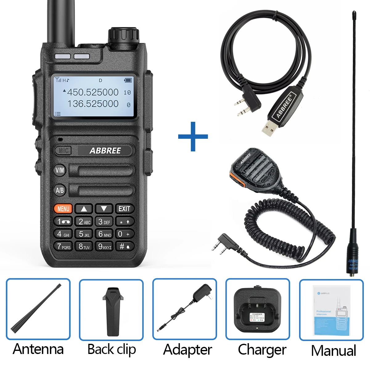 ABBREE AR-F5 Automatic Wireless Copy Frequency Walkie Talkie Station Full Band 136-520MHz USB Charging Two Way Radio long distance walkie talkie Walkie Talkie