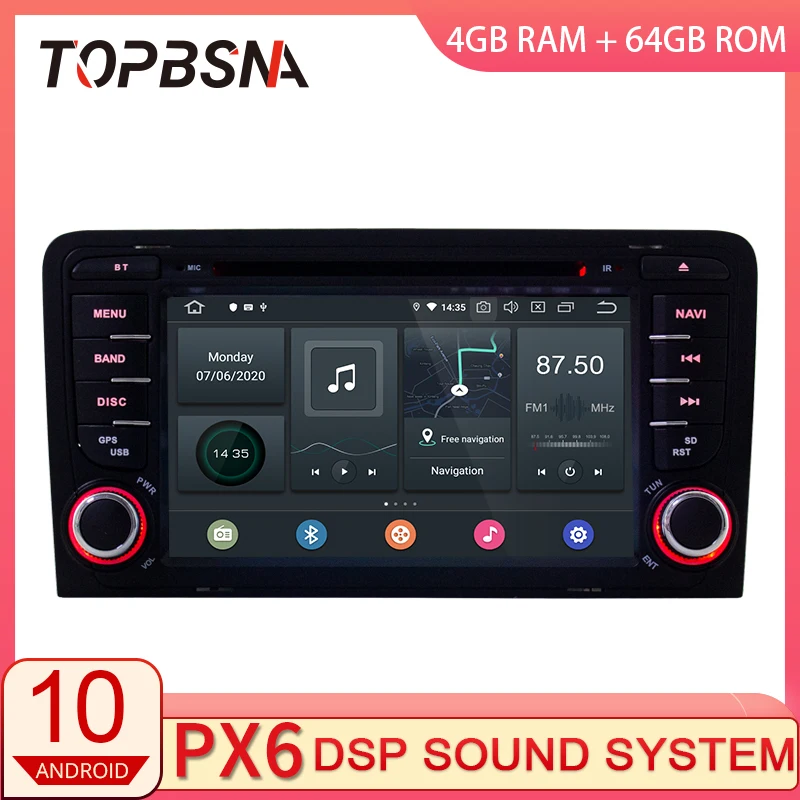 Tobbsna Android 10 автомобильный Радио плеер для Audi A3 8P 2003 2012 S3 2006 RS3 Sportback 2011 WIFI