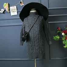 Зимняя одежда для девочек; длинное платье-свитер; Детские свитера для девочек; Pull Fille Trui Meisje Coltrui Meisje; пуловер с высоким воротником в рубчик