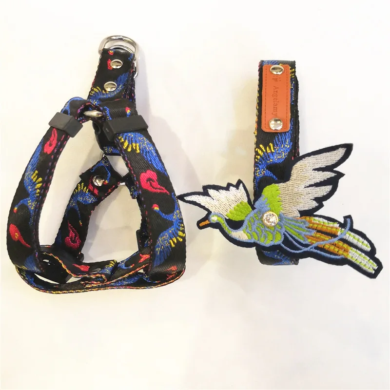 

New Style Japanese Style And Wind Embroidered Harness Dog Traction Neck Ring Set Dog Leash Pet Supplies