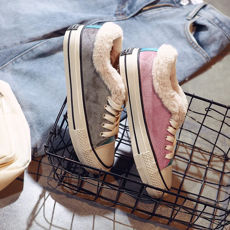 

2019 Women's Warm Vulcanize Shoes Low Suede Women's Canvas Shoes Wild Plus Velvet Casual Shoes Women's Shoes Zapatos De Mujer