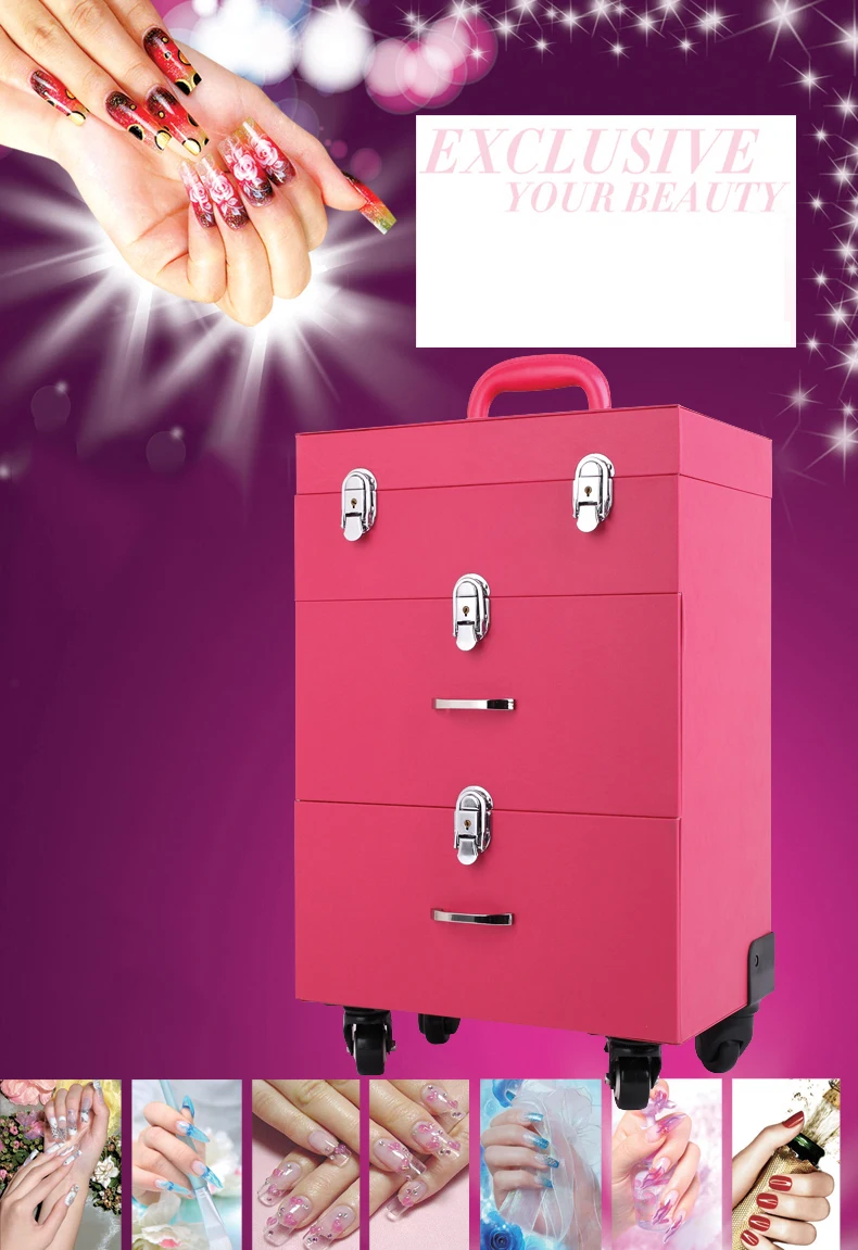 Чехол-тележка для костюма принцессы с косметическим узором и вышивкой, ящик для хранения багажа, Профессиональный Чехол-тележка для макияжа, чехол для салона