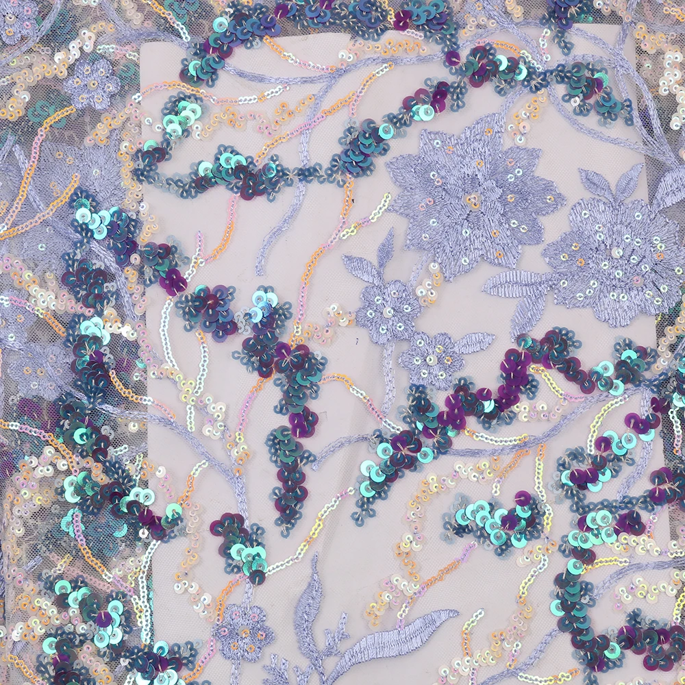 Embroidery Flowers Pattern Sequence Lace Fabric Luxury African Lace Fabric with Sequins Nigerian Tulle Mesh Lace APW3148B