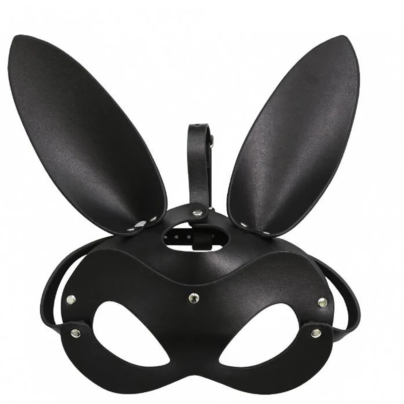 

Hot Rabbit Masks Sexy Women Head Harness Leather Face Mask Masquerade Halloween Masks Costume Accessory Fetish Hair Jewelry