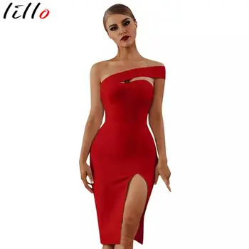 

white bodycon bandage dress women dresses 2020 summer sexy elegant black one shoulder midi celebrity runway party dresses