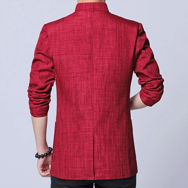 Мужская красная куртка китайского кроя с воротником-стойкой, куртка, туника жакетка с лягушкой, Мужская традиционная китайская куртка Mao